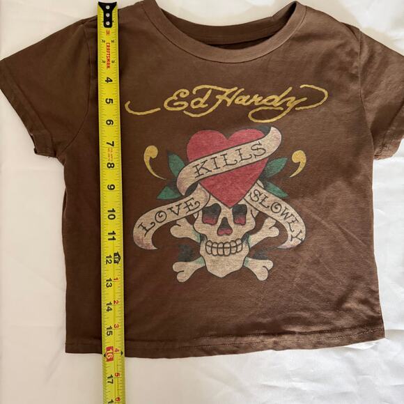 Ed Hardy Love Kills Slowly Y2K Vintage Baby Tee Size Medium - Picture 3 of 7